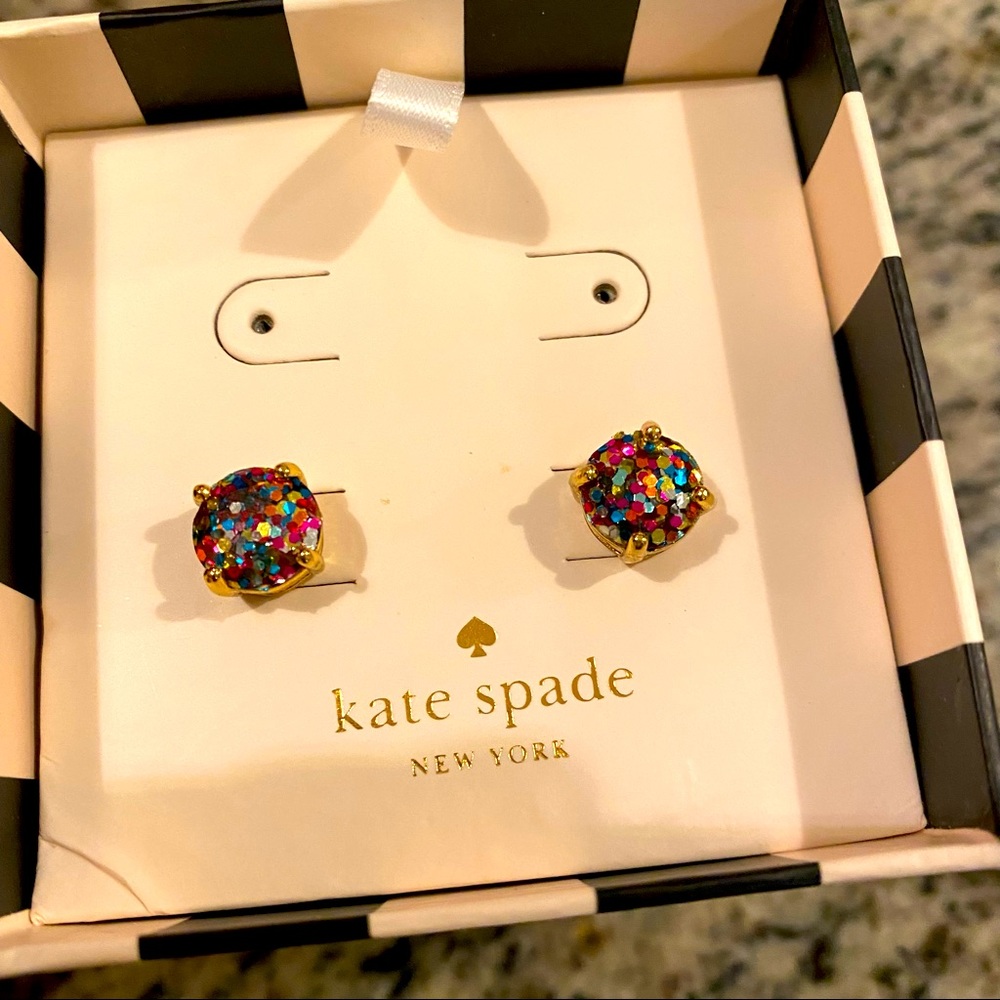 Kate Spade Glitter Stud Earrings in "Confetti Multi Glitter" 14K Gold Plated